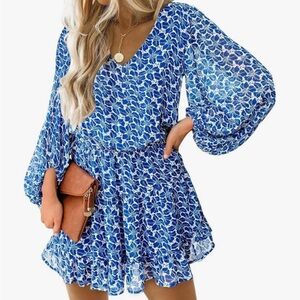 Chic Blue Patterned Mini Dress